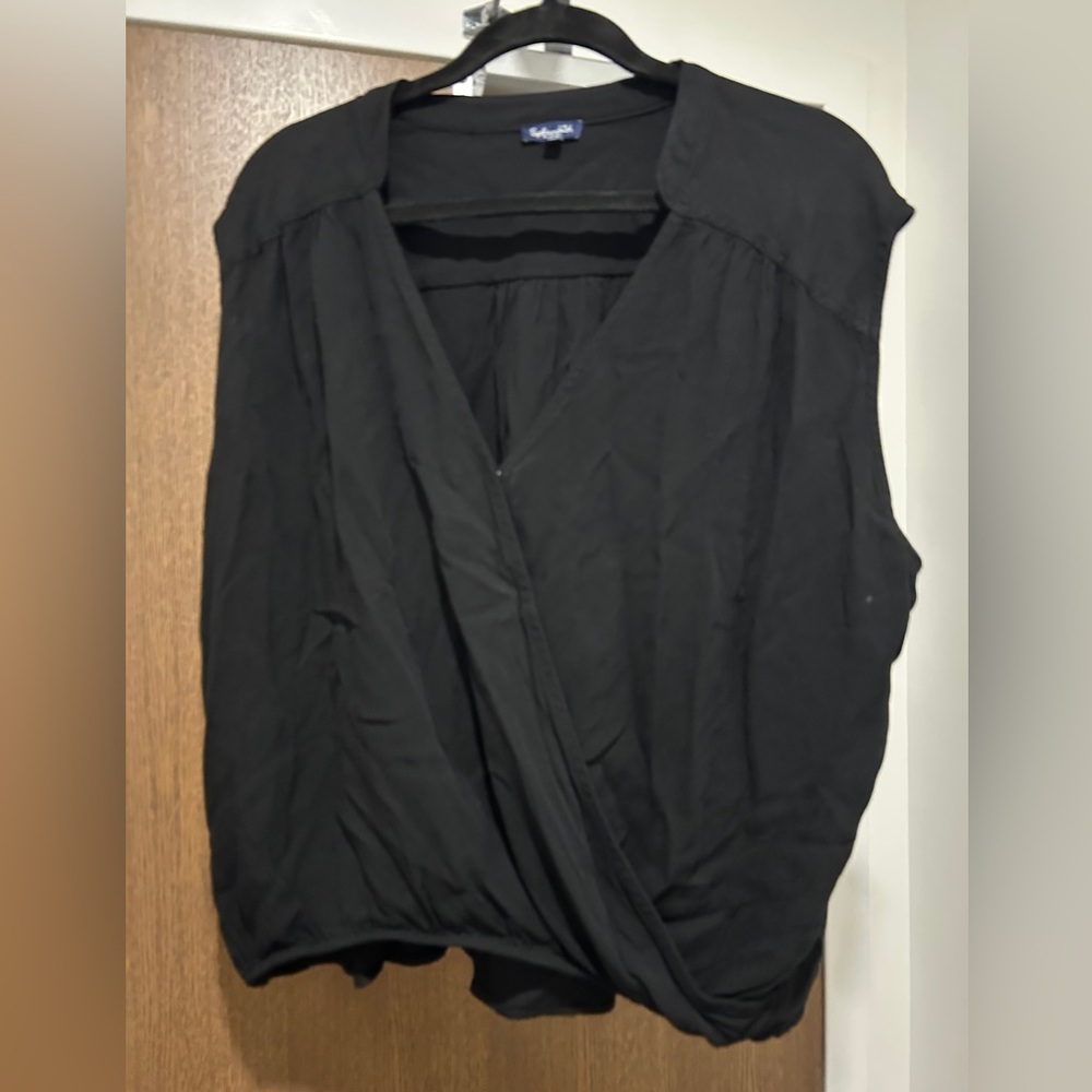 Splendid Black Sleeveless Wrap Blouse,Size Xl
